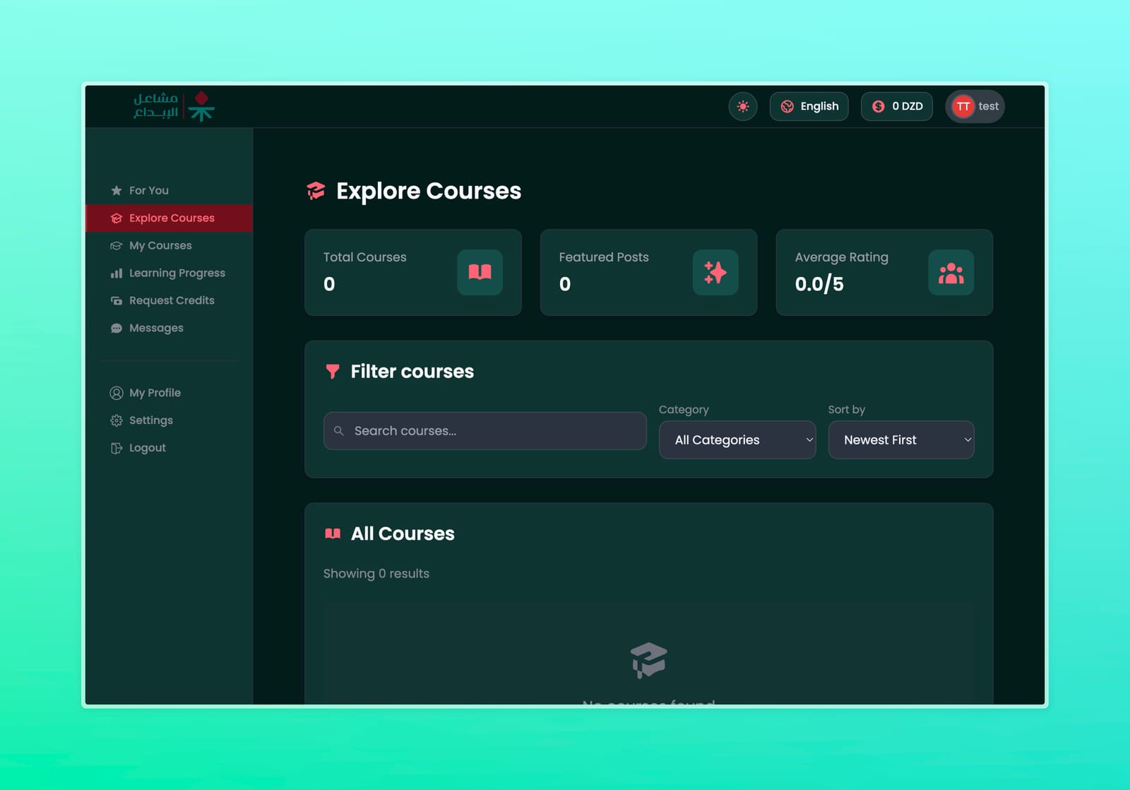 Mashael course and dashboard screens.